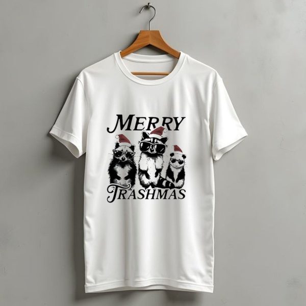 Merry Trashmas Raccoons In Santa Hats With Sunglasses Christmas T Shirt 1 t shirt 1