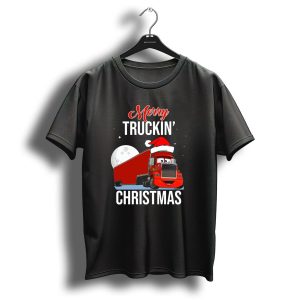 Merry Truckin Christmas Santa Cartoon Truck Moon T Shirt