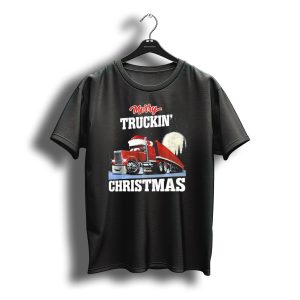 Merry Truckin' Christmas Santa Hat Red Truck And Moon T-Shirt