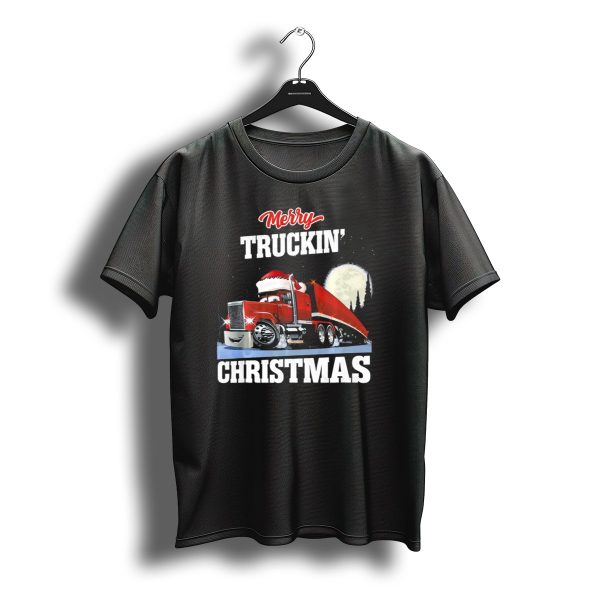 Merry Truckin Christmas Santa Hat Red Truck And Moon T Shirt t shirt 1