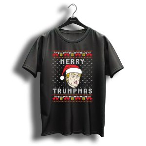 Merry Trumpmas Santa Hat Christmas Sweater Presidents Face Gift Boxes T Shirt 1