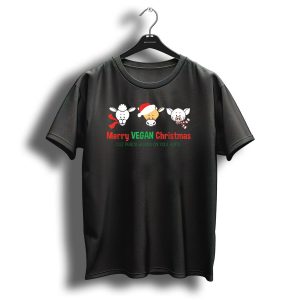 Merry Vegan Christmas Sheep Cow Pig Coz Peace Begins On Your Plate T-Shirt