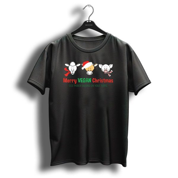 Merry Vegan Christmas Sheep Cow Pig Coz Peace Begins On Your Plate T Shirt 1 t shirt 1