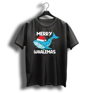 Merry Whalemas Santa Hat Whale With Christmas Lights T Shirt