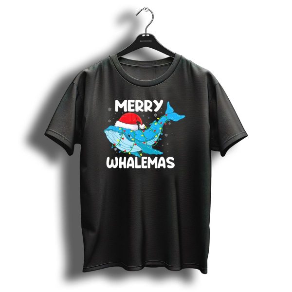 Merry Whalemas Santa Hat Whale With Christmas Lights T Shirt 1 t shirt 1