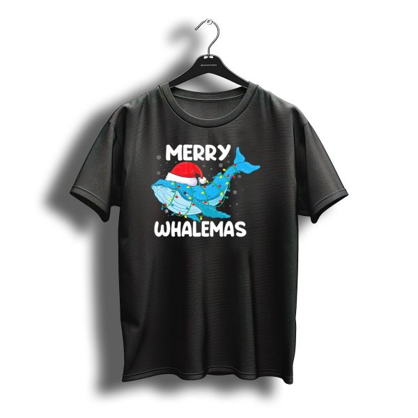 Merry Whalemas Santa Hat Whale With Christmas Lights T Shirt t shirt 1