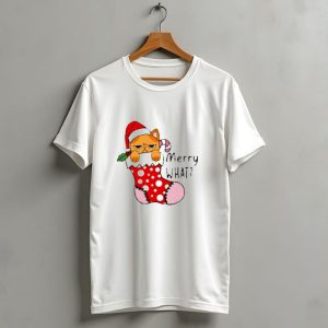 Merry What Cat In Santa Hat Christmas Stocking T Shirt