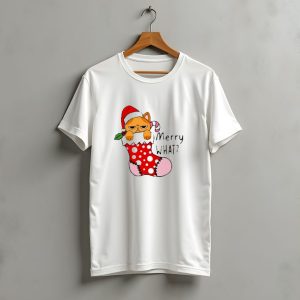 Merry What Cat In Santa Hat Christmas Stocking T-Shirt