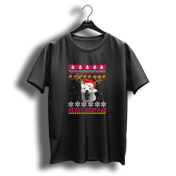 Merry Woofmas American Eskimo Dog Christmas Sweater Reindeer Hat Snowflakes T Shirt 1 t shirt 1