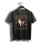 Merry Woofmas Australian Shepherd Santa Hat Present Tree Candy Cane Stocking Snowflakes T-Shirt