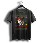 Merry Woofmas Australian Shepherd Santa Hat Present Tree Candy Cane Stocking Snowflakes Treble Clef Christmas Garland T Shirt