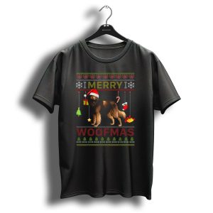 Merry Woofmas Belgian Tervuren Holiday Sweater Style With Santa Hat And Christmas Decorations T Shirt