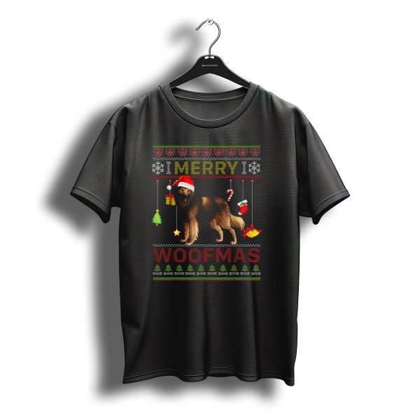 Merry Woofmas Belgian Tervuren Holiday Sweater Style With Santa Hat T Shirt t shirt 1