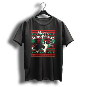 Merry Woofmas Border Collie Dog Woof Woof Ugly Christmas T-Shirt