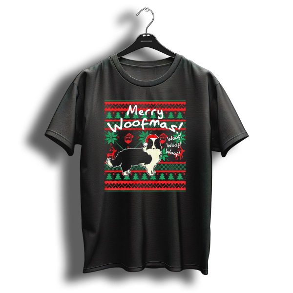 Merry Woofmas Border Collie Dog Woof Woof Ugly Christmas T Shirt 1 t shirt 1