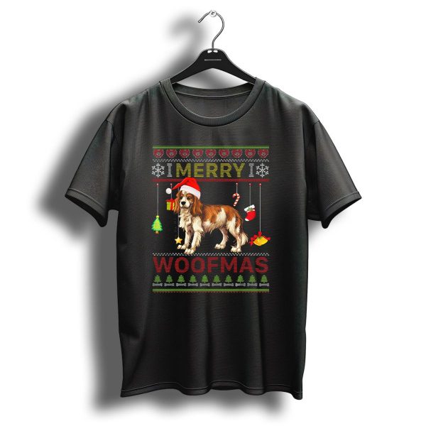 Merry Woofmas Cavalier King Charles Spaniel Christmas Santa Hat Ornaments Snowflakes Trees T Shirt 1 t shirt 1