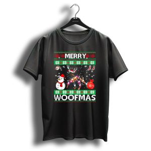 Merry Woofmas Doberman Pinscher Christmas Lights Snowman Reindeer Socks T Shirt