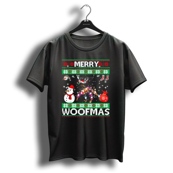 Merry Woofmas Doberman Pinscher Christmas Lights Snowman Reindeer Socks T Shirt 1 t shirt 1