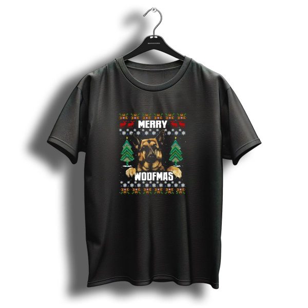 Merry Woofmas German Shepherd Christmas Reindeer Trees Snowflakes T Shirt 1 t shirt 1
