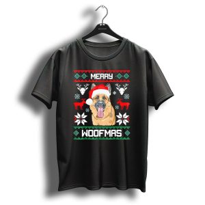 Merry Woofmas German Shepherd Santa Hat Christmas Reindeer Snowflakes T Shirt