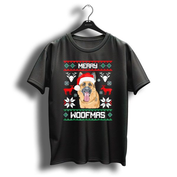 Merry Woofmas German Shepherd Santa Hat Christmas Reindeer Snowflakes T Shirt 1 t shirt 1