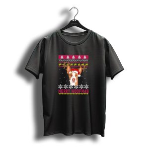 Merry Woofmas Ibizan Hound Antler Santa Hat Snowflakes Christmas T-Shirt