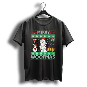 Merry Woofmas Maltese Dog Christmas Snowman Lights Gifts T-Shirt