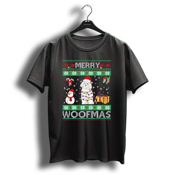 Merry Woofmas Maltese Dog Christmas Snowman Lights Gifts T Shirt 1 t shirt 1