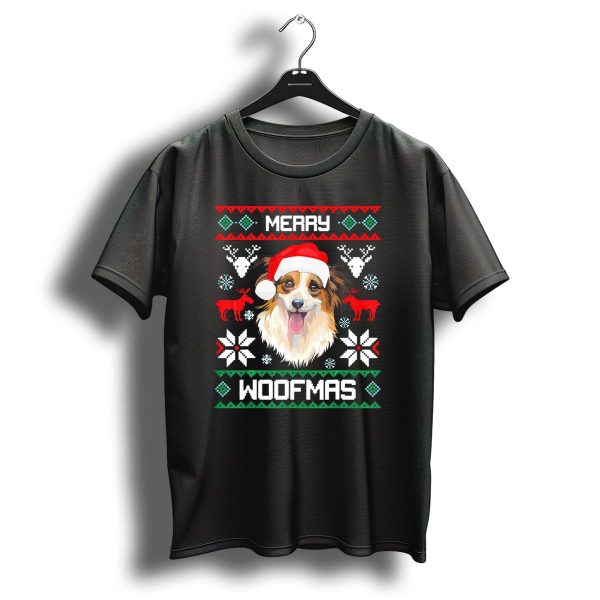 Merry Woofmas Papillon Christmas Santa Hat Festive Reindeer Snowflakes T Shirt 1 t shirt 1