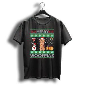 Merry Woofmas Poodle Dog Christmas Lights Snowman Gift Boxes T-Shirt