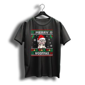 Merry Woofmas Shih Tzu Dog In Santa Hat With Christmas Patterns T-Shirt