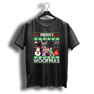 Merry Woofmas Standard Schnauzer Christmas Lights Snowman T Shirt