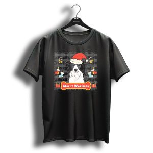 Merry Woofmas Ugly Christmas Border Collie Santa Hat Puppies Gifts Snowflakes T Shirt