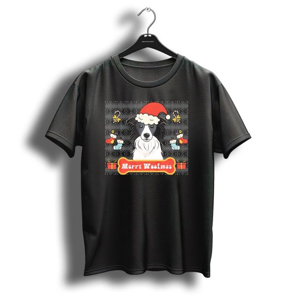 Merry Woofmas Ugly Christmas Border Collie Santa Hat Puppies Gifts Snowflakes T Shirt 1 t shirt 1