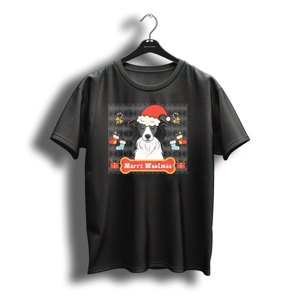 Merry Woofmas Ugly Christmas Border Collie Santa Hat Puppies Gifts Snowflakes T Shirt t shirt 1