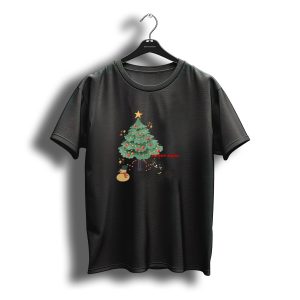 Merry Xmas Black Cat With Christmas Tree And Santa Sack T-Shirt
