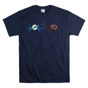 Miami Dolphins Marlins South Carolina Gamecocks Heartbeat T-Shirt