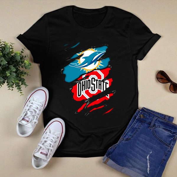 Miami Dolphins Ohio State Buckeyes Football Fan Crossover T Shirt Black 1