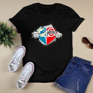 Miami Dolphins Ohio State Buckeyes Heart Logo Fusion T Shirt