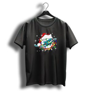 Miami Dolphins Santa Hat Christmas Lights Snowflakes T Shirt