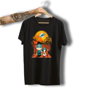 Miami Dolphins Snoopy And Charlie Brown Halloween Pumpkin Moon T-Shirt