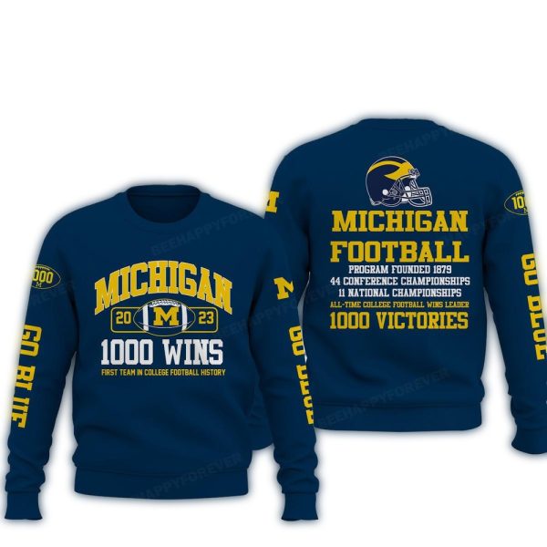 Michigan Football 100 Victories All Time College Football AOP Sweatshirt 1
