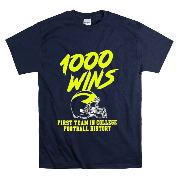 Michigan Wolverines 1000 Wins First Team in College Football History Helmet T Shirt Navy