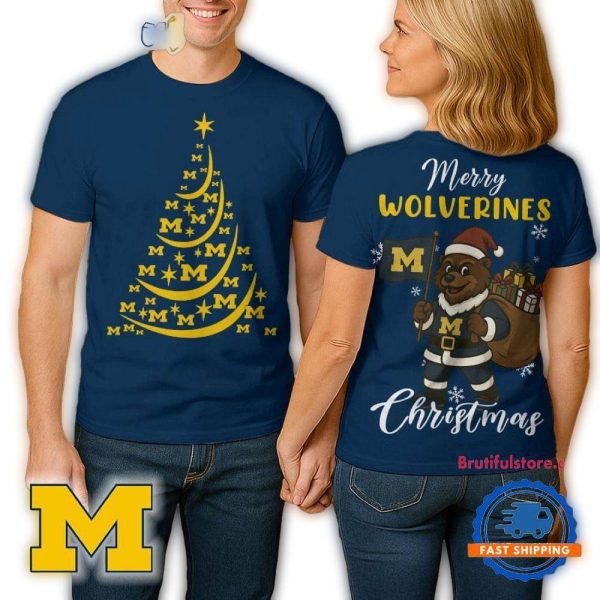 Michigan Wolverines 2025 NCAA Merry Christmas Unisex 3D Shirt 1