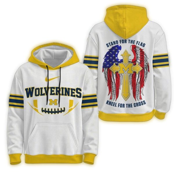 Michigan Wolverines 2025 NCAA Stand For The Flag Kneel For the Cross Hoodie 1