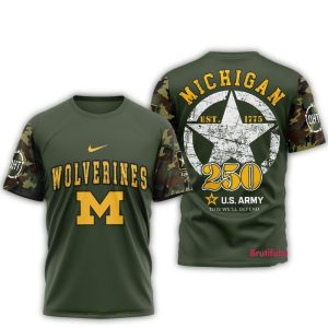 Michigan Wolverines 250 Years Us Army All Over Print T Shirt