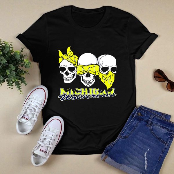 Michigan Wolverines 3 Skulls Bandana T Shirt Black 1