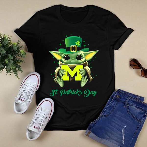 Michigan Wolverines Baby Yoda St Patricks Day T Shirt Black 1