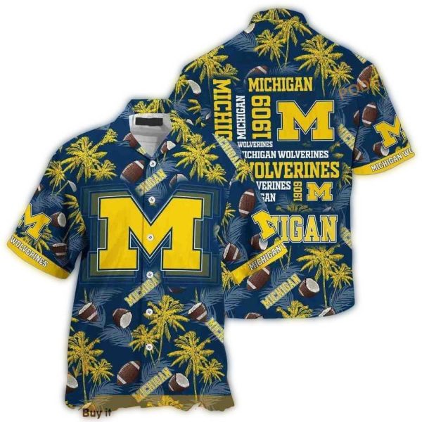 Michigan Wolverines Ball Coconut Pattern Tropical Hawaiian Shirt 1