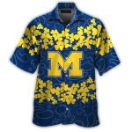 Michigan Wolverines Big Logo And Floral Flower Pattern Hawaiian Shirt